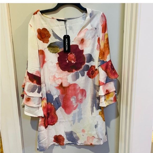 NWT Noracora boho dress blue yellow dusty rose - Picture 2 of 4